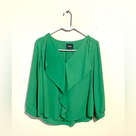 Maeve Anthropologie Kelly Green Flowy Collar Blouse Career Classy Mod Size 0/S - Picture 2 of 7